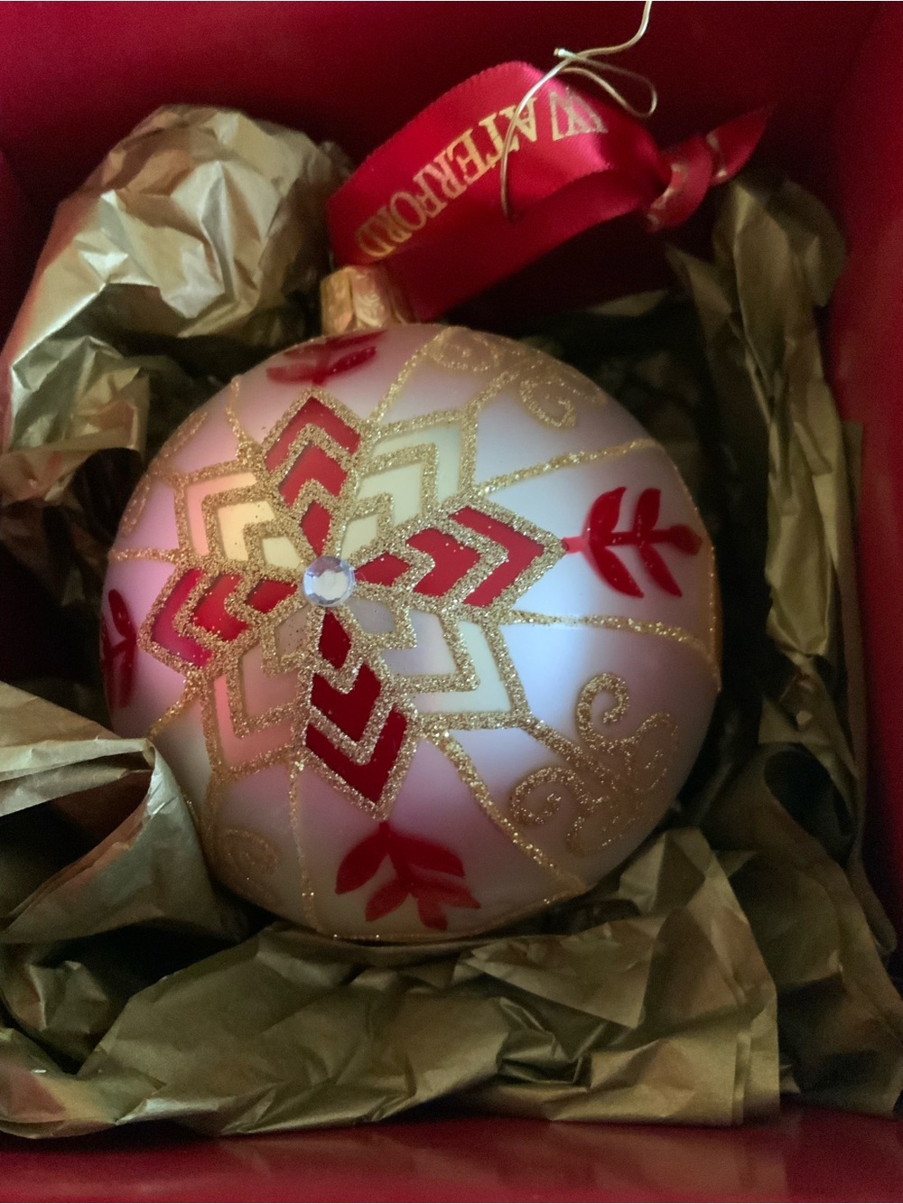 Waterford Red and Gold Glass Snowflake Ornament